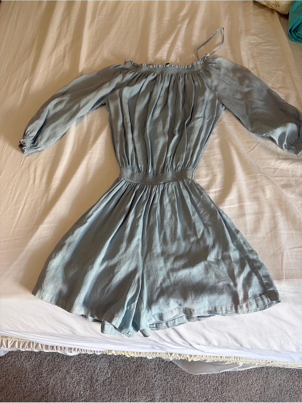 Off-Shoulder Light Blue Women's Romper Dress - Walter Baker